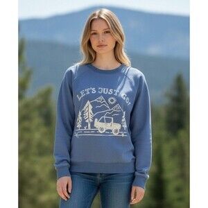 Natural Life Let's Just Go Sweatshirt Women's Small Blue Jeep Truck Mountains